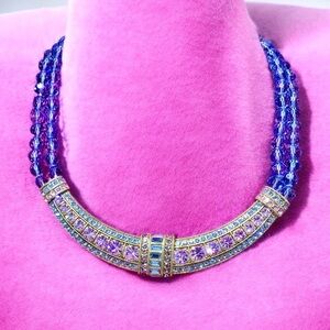 Heidi Daus Vibrant Blue and Gold Collar Necklace. Signed.